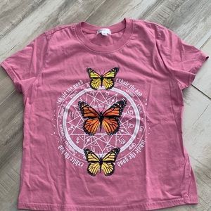 Orange Kiss Pink zodiac and butterfly crop tee size small